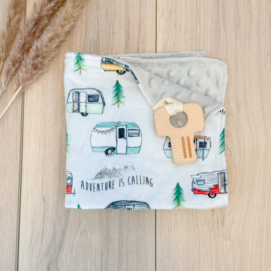 Camper Minky Lovey and Key Wood Ring